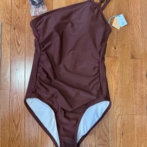 Kona Sol Brown One Shoulder Swim Suit One Piece NWT Medium